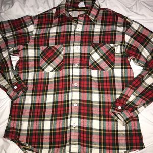 VTG 70s Big Mac JC Penney Red Green Plaid Flannel Button Up Shirt Large Tall